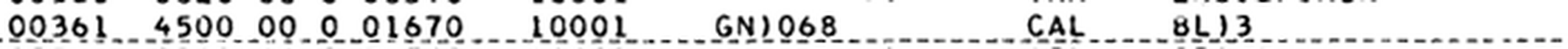 A wide crop of one line of the listing, reading: 00361 4500 00 0 01670 10001 GN)068 CAL, then the name in question.